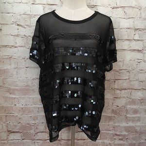 TORRID • Black Mesh Sequin Stripe Top • Womens Size 1